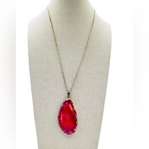 Vibrant Pink Agate Slice Necklace, Gold Dipped Geode Pendant